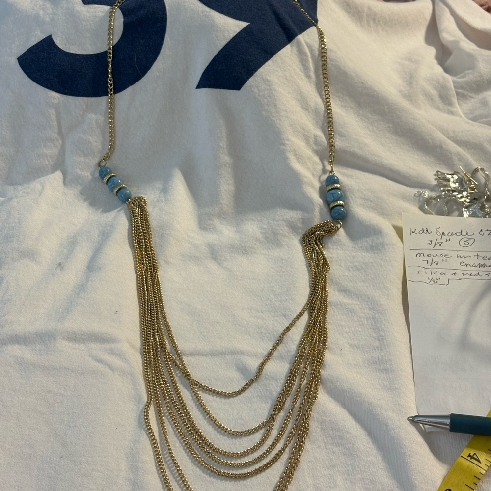 Elegant Gold and Blue Layered Necklace and Earrings Set